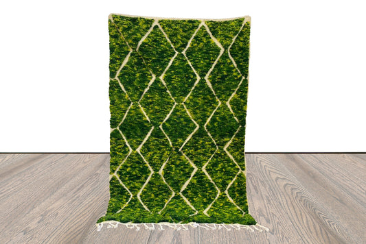 Handmade Diamond Berber Green Area Rug. 4x6 Tribal woven Berber Moroccan Rugs