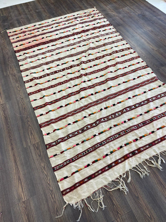 5 ft by 8 feet, Moroccan Vintage Kilim Striped area Rug, Berber unique Rugs.