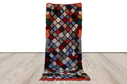 Moroccan Colorful vintage narrow Rugs, 2x6 FT Berber Diamond narrow Rug.
