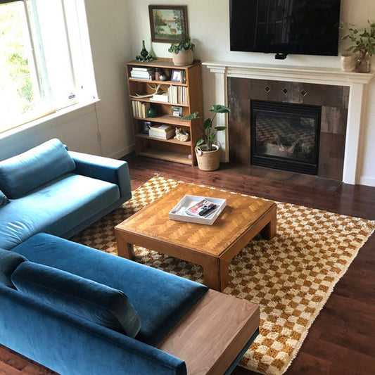 Light Brown and white area rug, Large Moroccan Berber Checkered Checker nursery rug