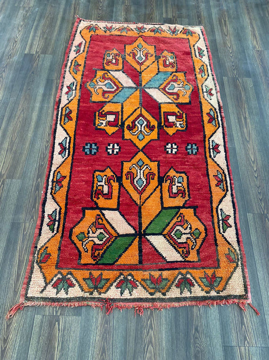 Berber vintage Rug, 3x7 ft Moroccan Colorful woven area Rug.