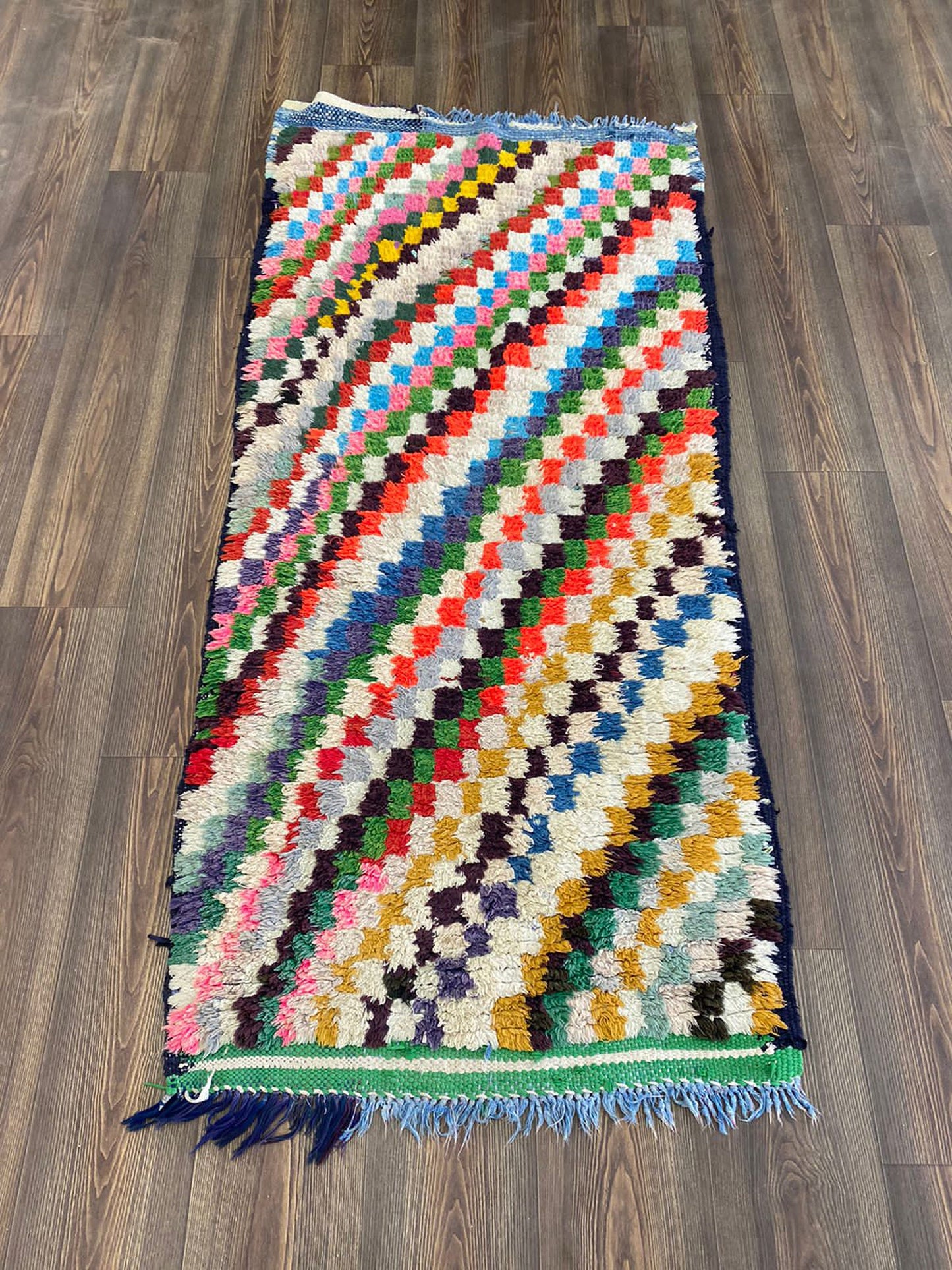 Berber woven Checkered vintage Rugs, Moroccan runner Colorful Rug 3 By 6 ft.