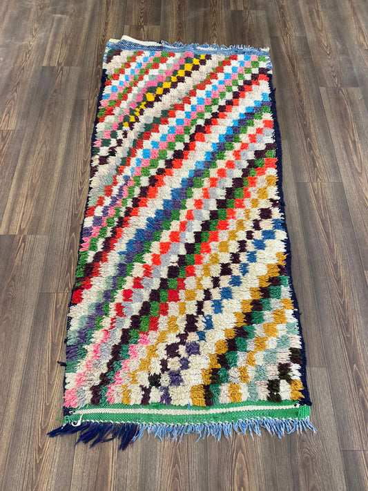 Berber woven Checkered vintage Rugs, Moroccan runner Colorful Rug 3 By 6 ft.