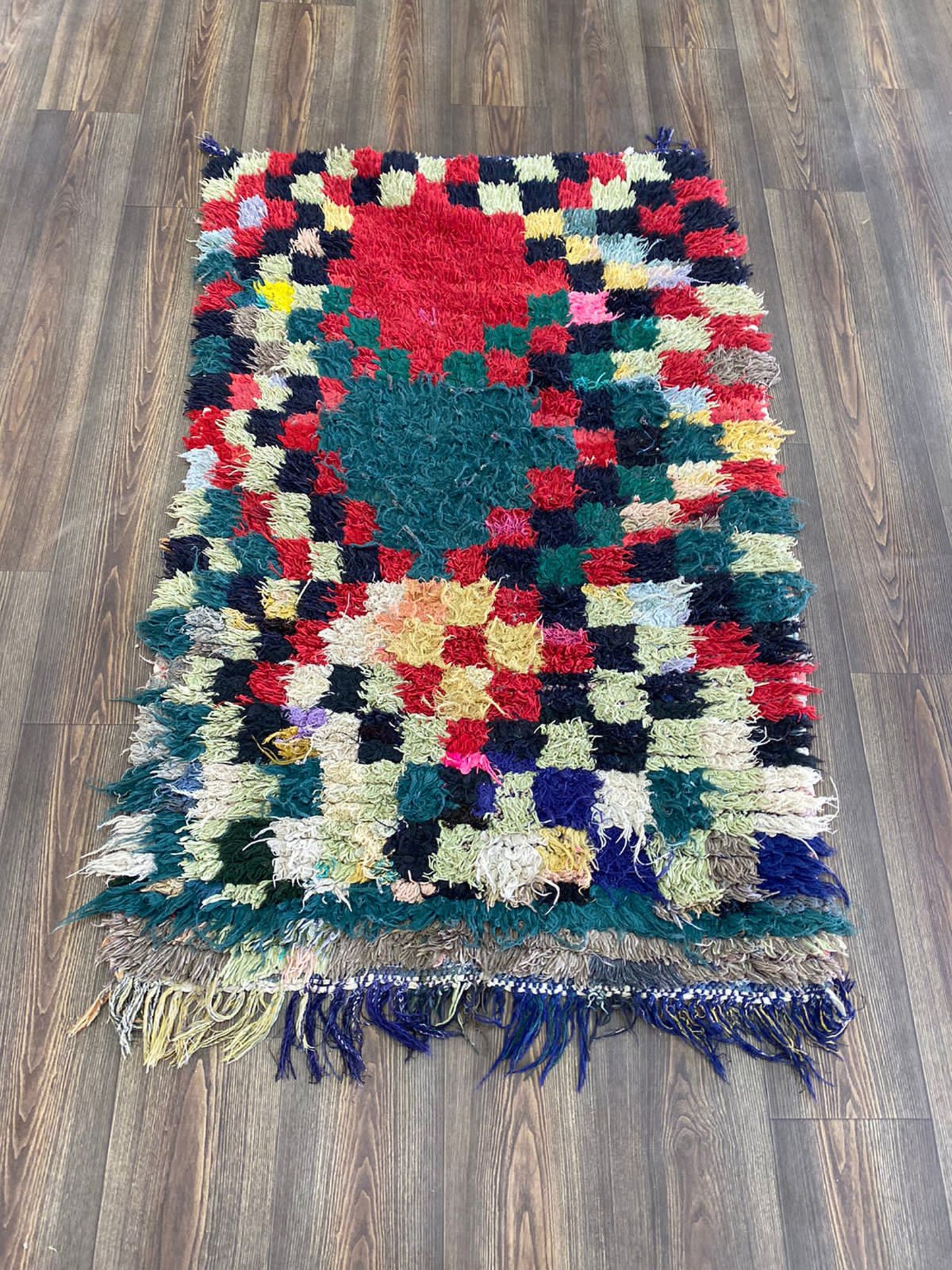 3 By 5 ft Berber Checkered Small runner rug, Moroccan vintage colorful Rugs.
