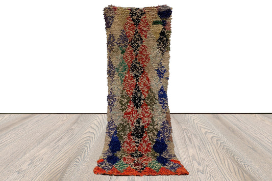 Boucherouite vintage Rugs, 2 X 7 ft Moroccan Berber runner NARROW Rug.