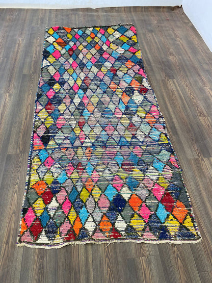 4x9 feet Berber vintage Rugs, Moroccan Diamond Colorful area Rug.
