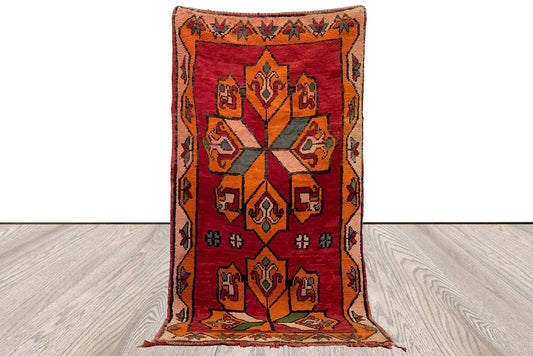 Berber vintage Rug, 3x7 ft Moroccan Colorful woven area Rug.