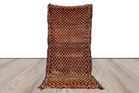 4x8 ft Moroccan Checkered Vintage area Rug. Berber Handwoven Colorful Rugs.