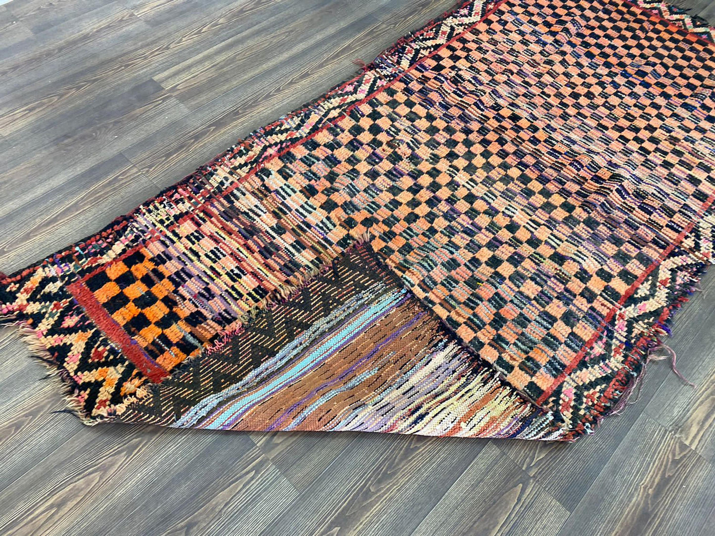 4x8 ft Moroccan Checkered Vintage area Rug. Berber Handwoven Colorful Rugs.