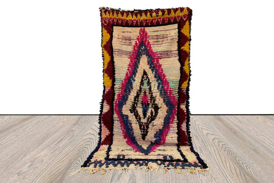 4x8 ft Vintage Moroccan woven Wool and Yarns Rug, Berber runner Colorful Rug.