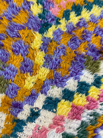 3x7 ft Checkerboard Moroccan narrow runner Rugs, Checked colorful Rug.