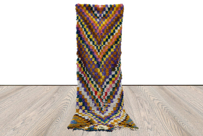 3x7 ft Checkerboard Moroccan narrow runner Rugs, Checked colorful Rug.