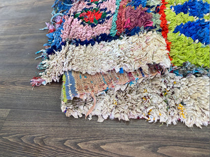 Boucherouite Moroccan Diamond 4x7 ft Shag Rug, Vintage colorful area Rugs.