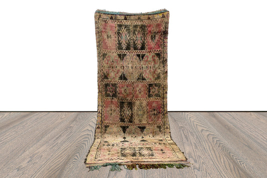 Boucherouite Moroccan old rare Shag runner Rug, Vintage colorful Rugs 4x10.