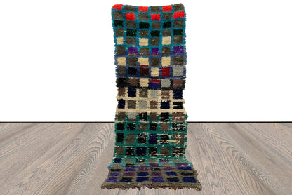 vintage Moroccan grid runner rug 3x8 ft, Berber colorful narrow Rugs.