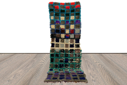 vintage Moroccan grid runner rug 3x8 ft, Berber colorful narrow Rugs.