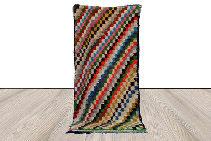 Berber woven Checkered vintage Rugs, Moroccan runner Colorful Rug 3 By 6 ft.