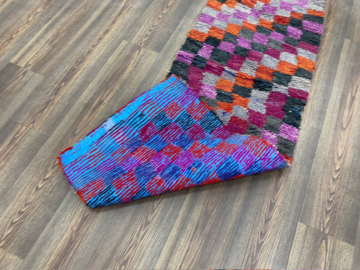 Moroccan Colorful narrow runners Rugs, 2x7 feet, Vintage Checkered Long runner Rug.