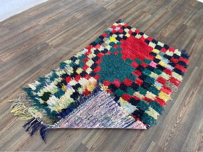3 By 5 ft Berber Checkered Small runner rug, Moroccan vintage colorful Rugs.
