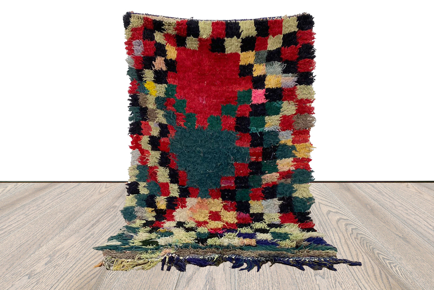 3 By 5 ft Berber Checkered Small runner rug, Moroccan vintage colorful Rugs.