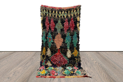4 x 8 Boucherouite Moroccan colorful diamond Shag Rug, Vintage area Rugs.