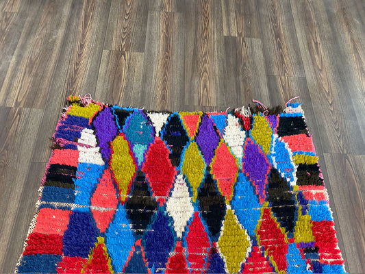 Berber vintage Small area Rugs, 4x6 ft Moroccan Diamond Rug.