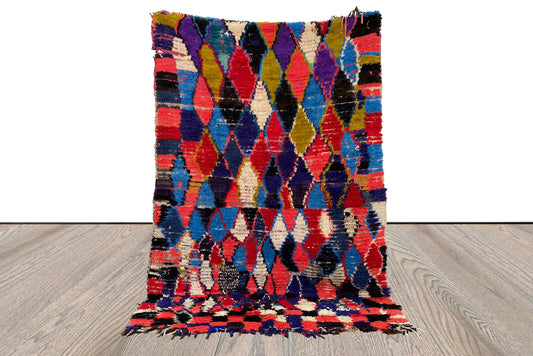 Berber vintage Small area Rugs, 4x6 ft Moroccan Diamond Rug.