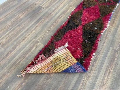 3x10 ft Moroccan Red and Black vintage runner Rug. Berber large narrow runners Rugs