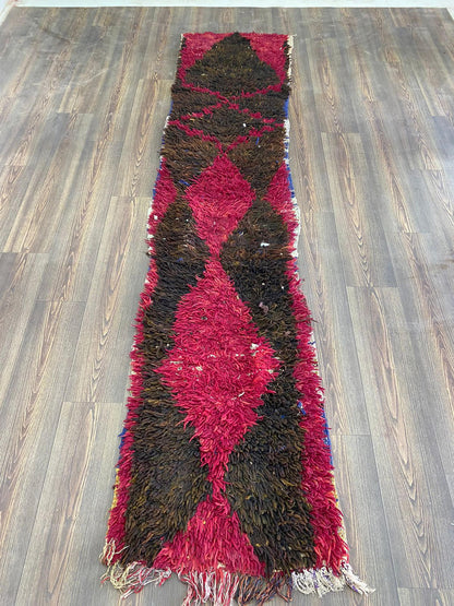 3x10 ft Moroccan Red and Black vintage runner Rug. Berber large narrow runners Rugs