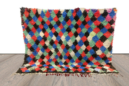 5x5 Diamond vintage Woven Colorful area Rug, Berber Moroccan Rug.