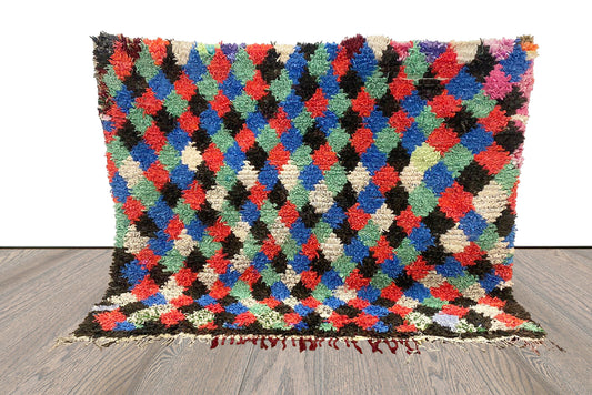 5x5 Diamond vintage Woven Colorful area Rug, Berber Moroccan Rug.