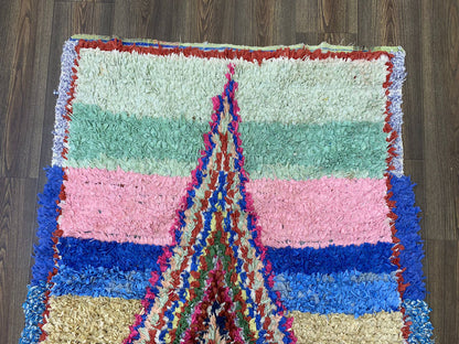 Small area Boucherouite  Rugs, 3x6 Moroccan Berber Hand Woven vintage Shag Rug.