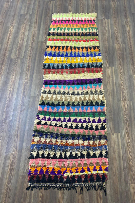 Tapis de couloir vintage coloré marocain 3x9, tapis tissés en diamant bohème berbère.