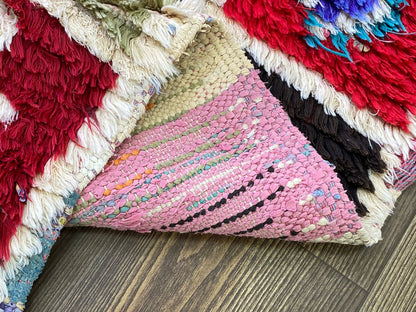 Vintage Small area Rugs, 4x7 Moroccan Rare Old woven Grid Colored Rug.