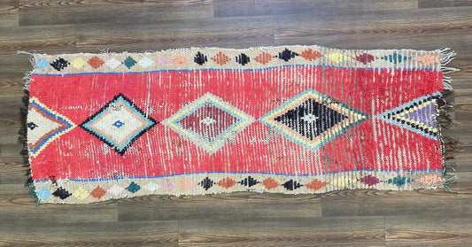 Moroccan Berber vintage narrow worn runner rug 3x7.
