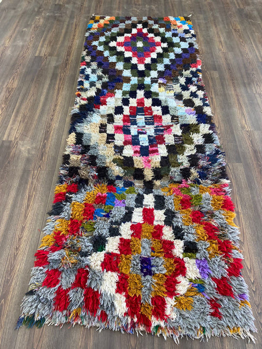 Moroccan Checkered vintage RUNNER Rug, Berber Rugs 3x9 ft