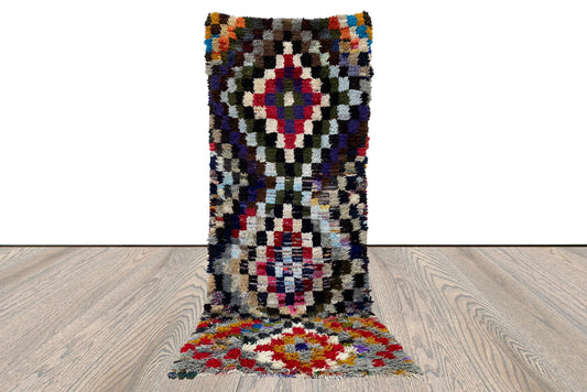 Moroccan Checkered vintage RUNNER Rug, Berber Rugs 3x9 ft