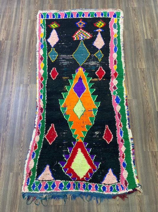 Black vintage Rug, 4x8 FT, Moroccan rug, Berber vintage shag Rug.