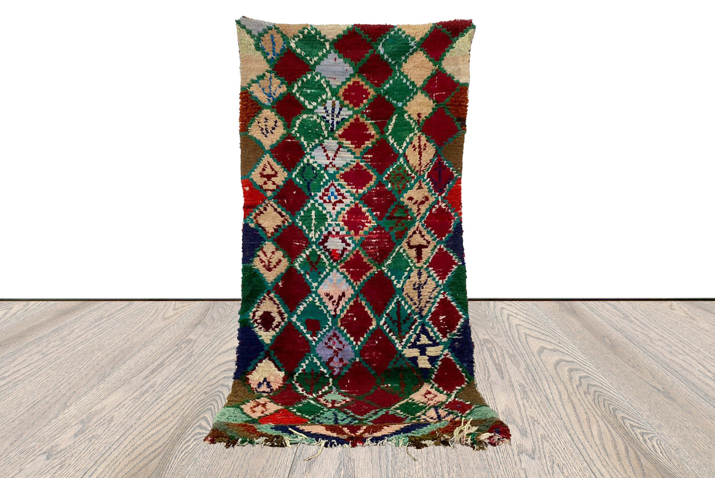 Moroccan Colorful Dimond runner Rugs, 3x6 ft Berber vintage Tribal Rug.