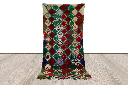 Moroccan Colorful Dimond runner Rugs, 3x6 ft Berber vintage Tribal Rug.