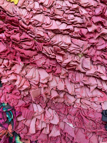4x7 Magenta Boucherouite vintage Shag Rug. Moroccan Berber runner Rugs.