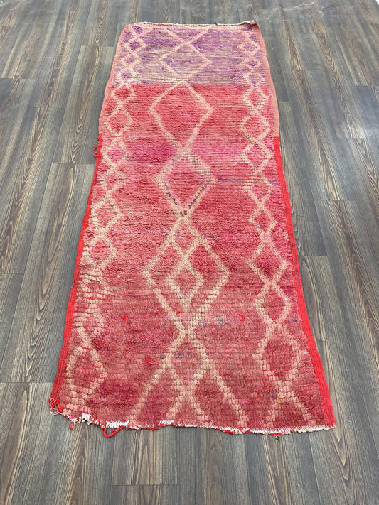 vintage faded red and purple runner Rugs, 3x8 ft Moroccan Berber Old shag Rug.