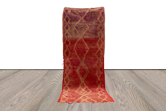 vintage faded red and purple runner Rugs, 3x8 ft Moroccan Berber Old shag Rug.