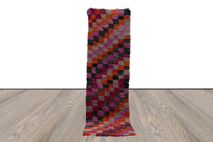 Moroccan Colorful narrow runners Rugs, 2x7 feet, Vintage Checkered Long runner Rug.
