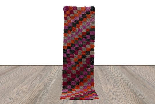 Moroccan Colorful narrow runners Rugs, 2x7 feet, Vintage Checkered Long runner Rug.
