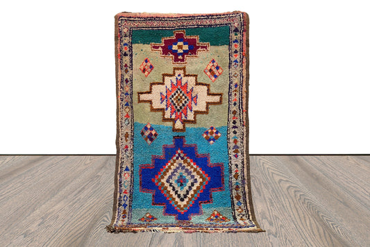 7x4 Unique Vintage Small area Rug, Moroccan Berber colorful Rugs.