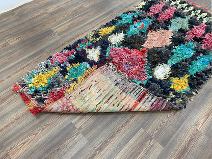 4 x 8 Boucherouite Moroccan colorful diamond Shag Rug, Vintage area Rugs.
