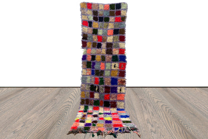 3x9 Berber hand woven grid vintage narrow runner Rugs, Vintage colorful Long Rug.