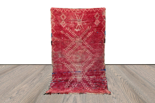 4x7 Moroccan vintage Faded red rug, woven Berber area rug.