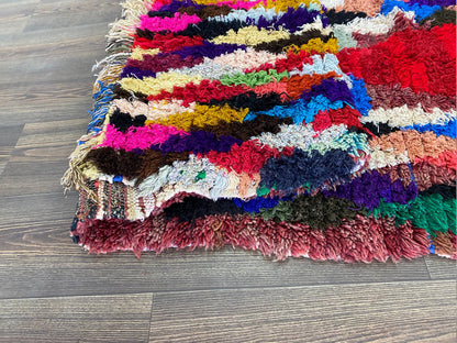 Hand woven Diamond Colorful  long runner Berber Rug, 3x10 Moroccan vintage shag Rugs.